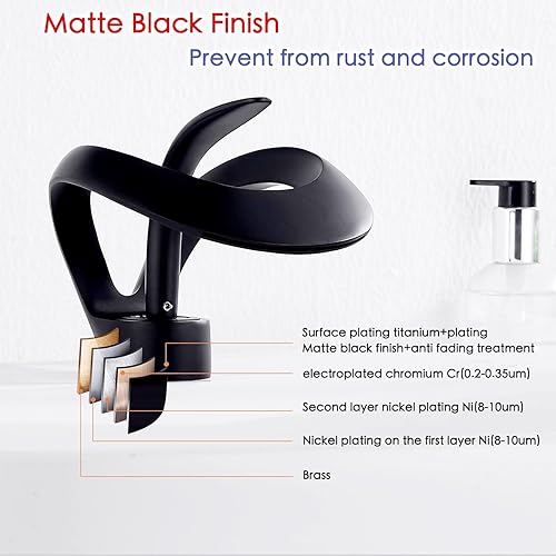 Miniatura 5 de Elegante grifo de lavabo de baño de un solo agujero, grifo de lavabo de latón sólido, grifo de lavabo de una sola manija con línea de suministro