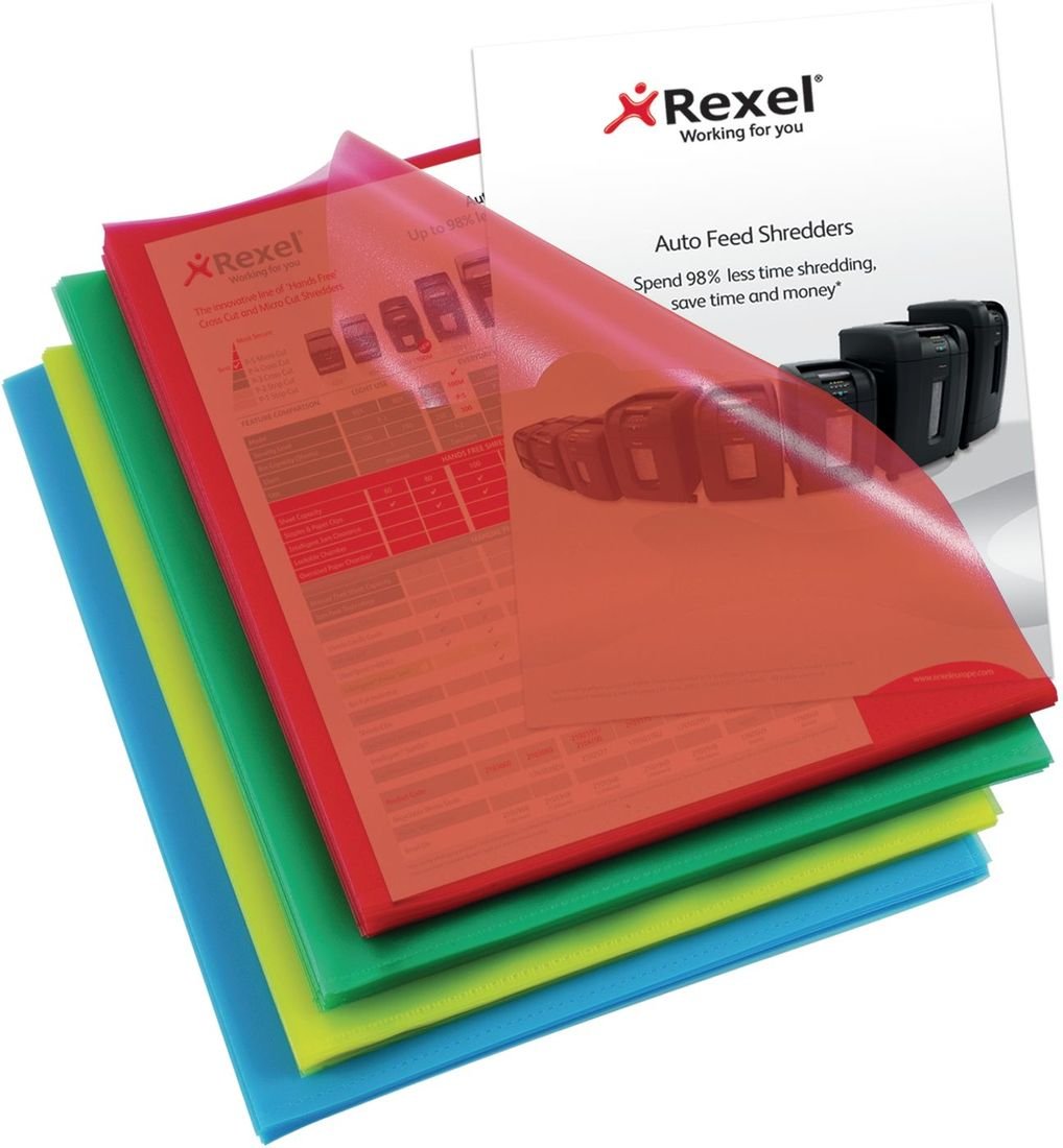Rexel Sichthülle (Polypropylen dokumentenecht mit Prägung, A4) 100 Stück farblich sortiert