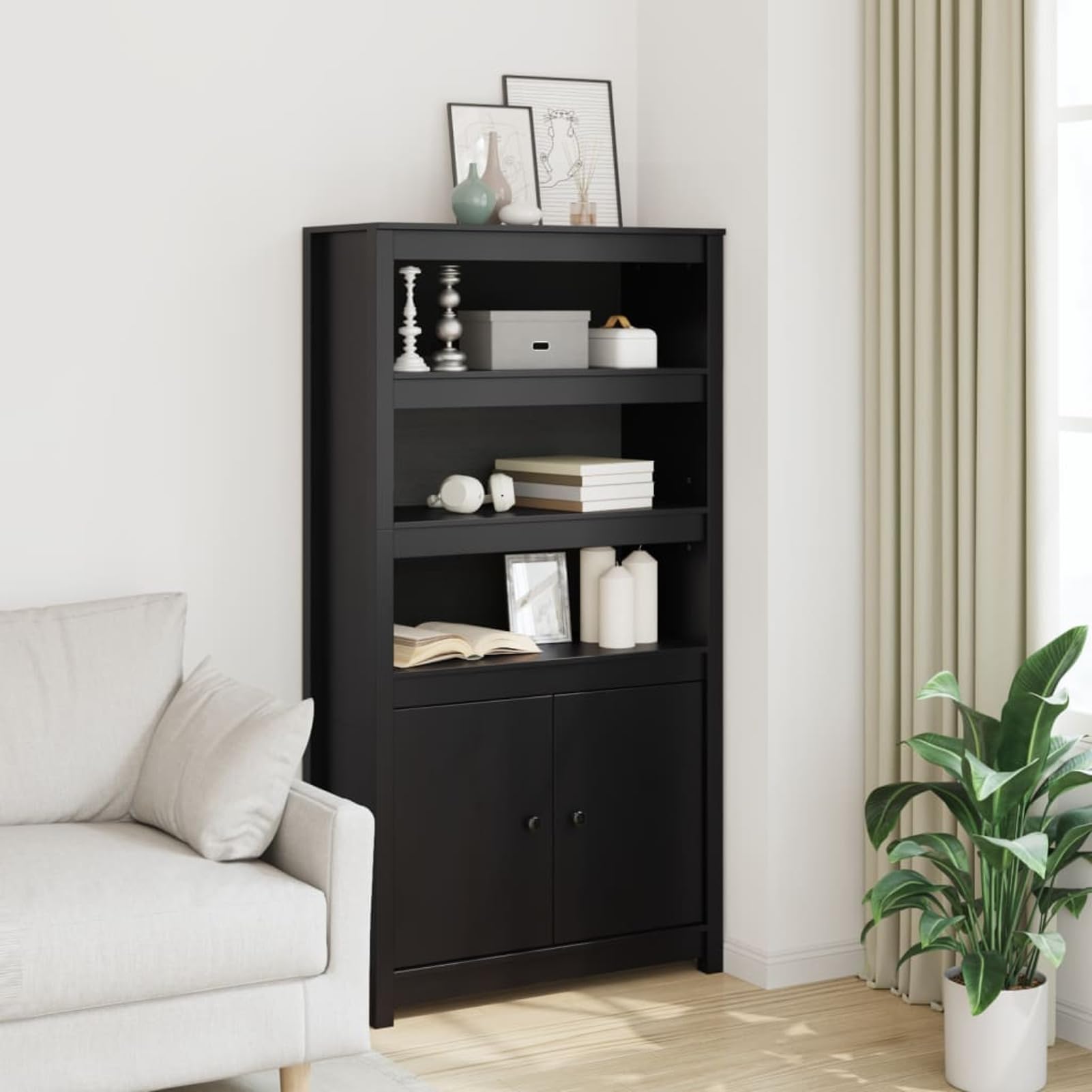 ShGaxin Czarny kredens 80x35x154 cm z litego drewna sosnowego, komoda do przechowywania sypialni, komody z szufladami, szafka z szufladami469