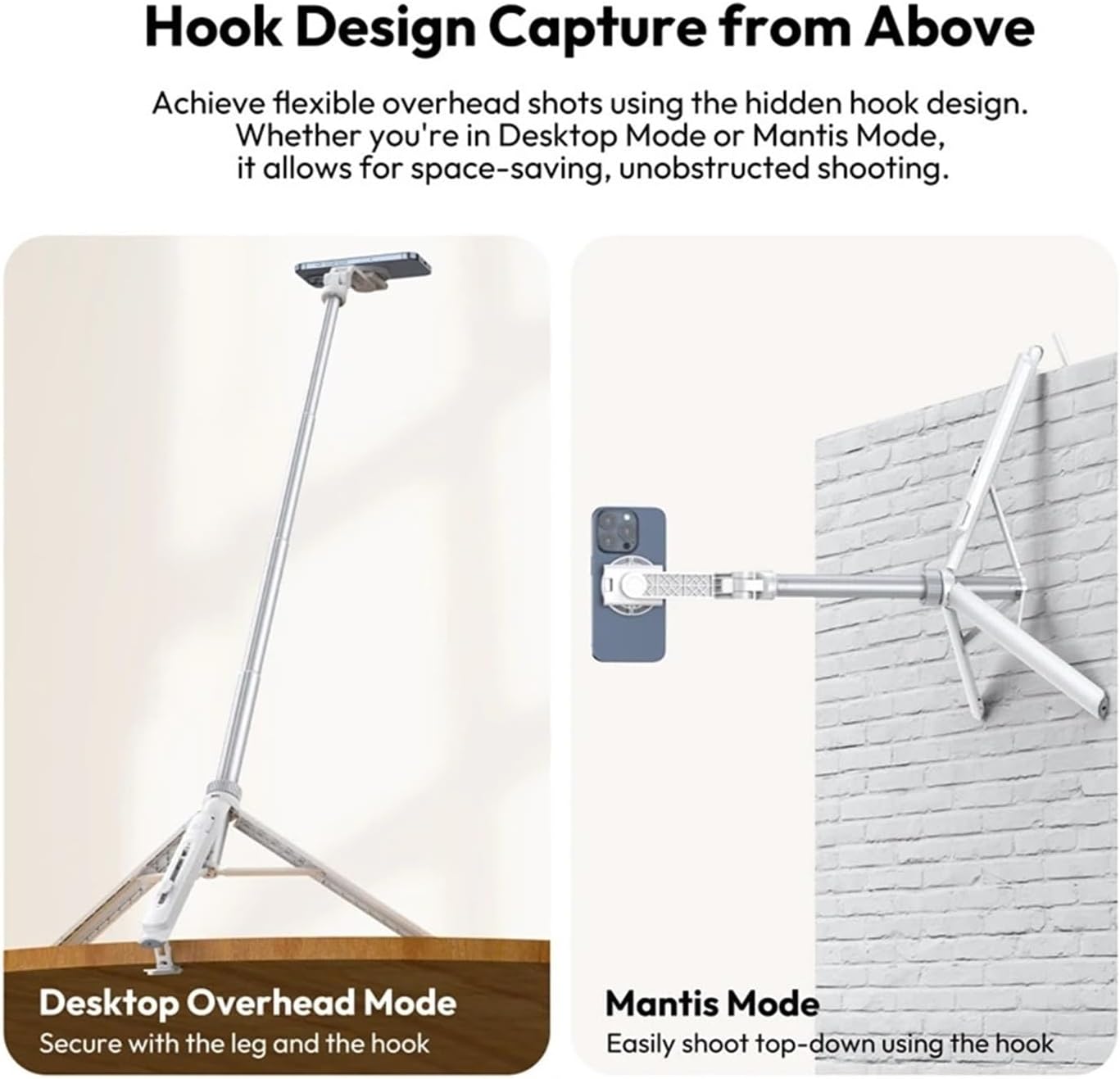 Overhead Selfie Stick 1.44M with MagSafe Clamp Photograph Tripod for Phone Livestreaming Vlog with Remote Control(K)