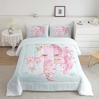 Pink Octopus Comforter Set Queen Size Sea Cute Mermaids Bedding Set for Kids Boys Girls Bedroom Decoration Cute Octopus Bed Duvet Insert Marine Life Comforter with 2 Pillowcase