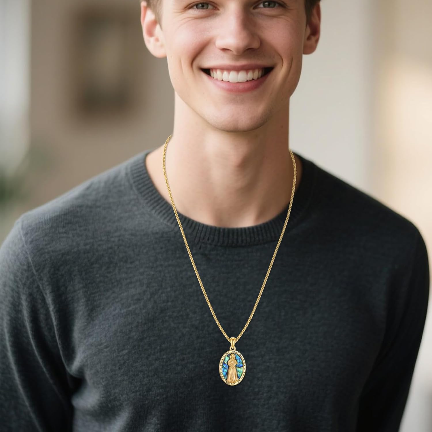 925 Sterling Silver Religious Medal St Michael St Raphael Memento Mori Santa Muerte Pendant Necklace Jewelry Gifts for Men Women - Image 5