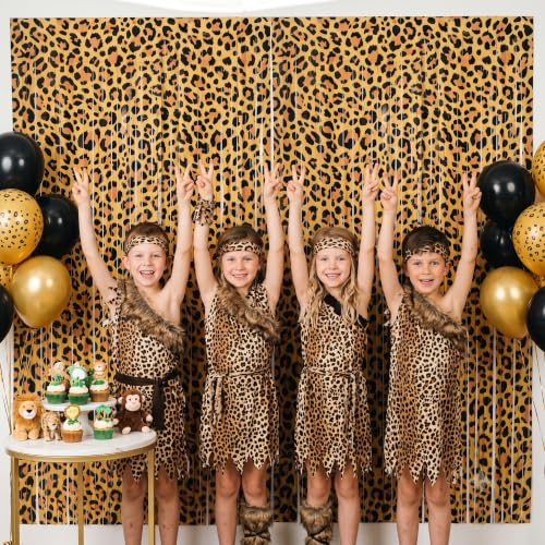 Image of TONIFUL 2Pcs Leopard Print Metallic Tinsel Foil Fringe Curtains Streamers
