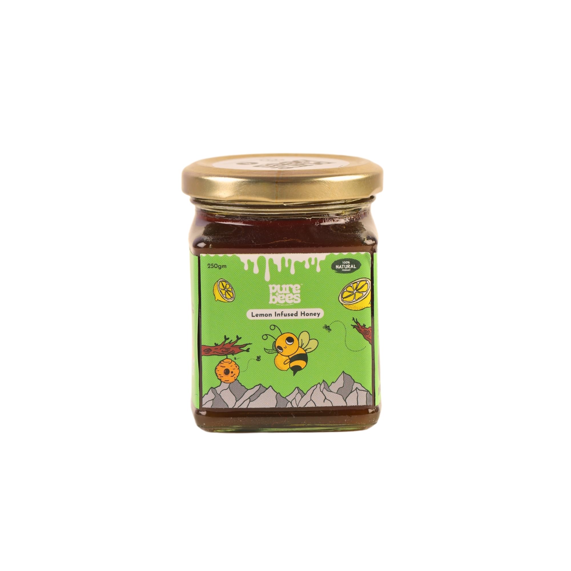 PURE BEES Lemon Infused Honey - 250g | Naturally Sweet, Zesty Flavor | Perfect for Tea, Cooking, or Drizzling | 100% Pure & Natural | Deliciously Versatile Honey