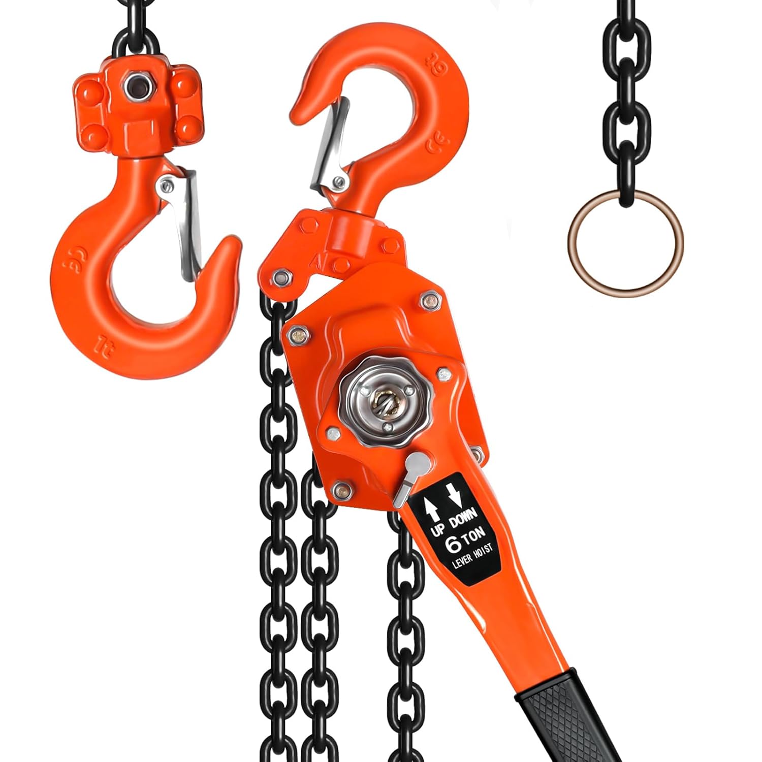 Vohala Manual Lever Chain Hoist, 6 Ton 13200 lbs Capacity 10 FT Come Along, G80 Galvanized Carbon Steel, 360° Rotation & Auto Chain Leading,with Double-Pawl Brake