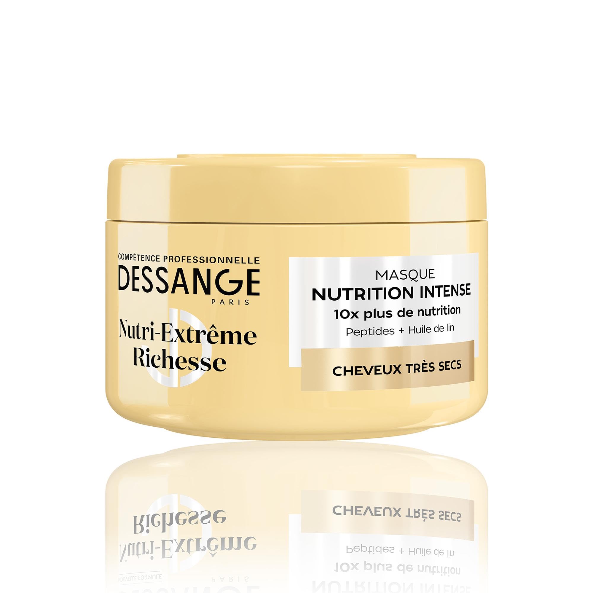 DESSANGE - Masque Cheveux Nutrition Intense Nutri-Extrême Richesse - Formule Enrichie En Peptides & Huile De Lin - Douceur & Éclat - Cheveux Très Secs - 280ml
