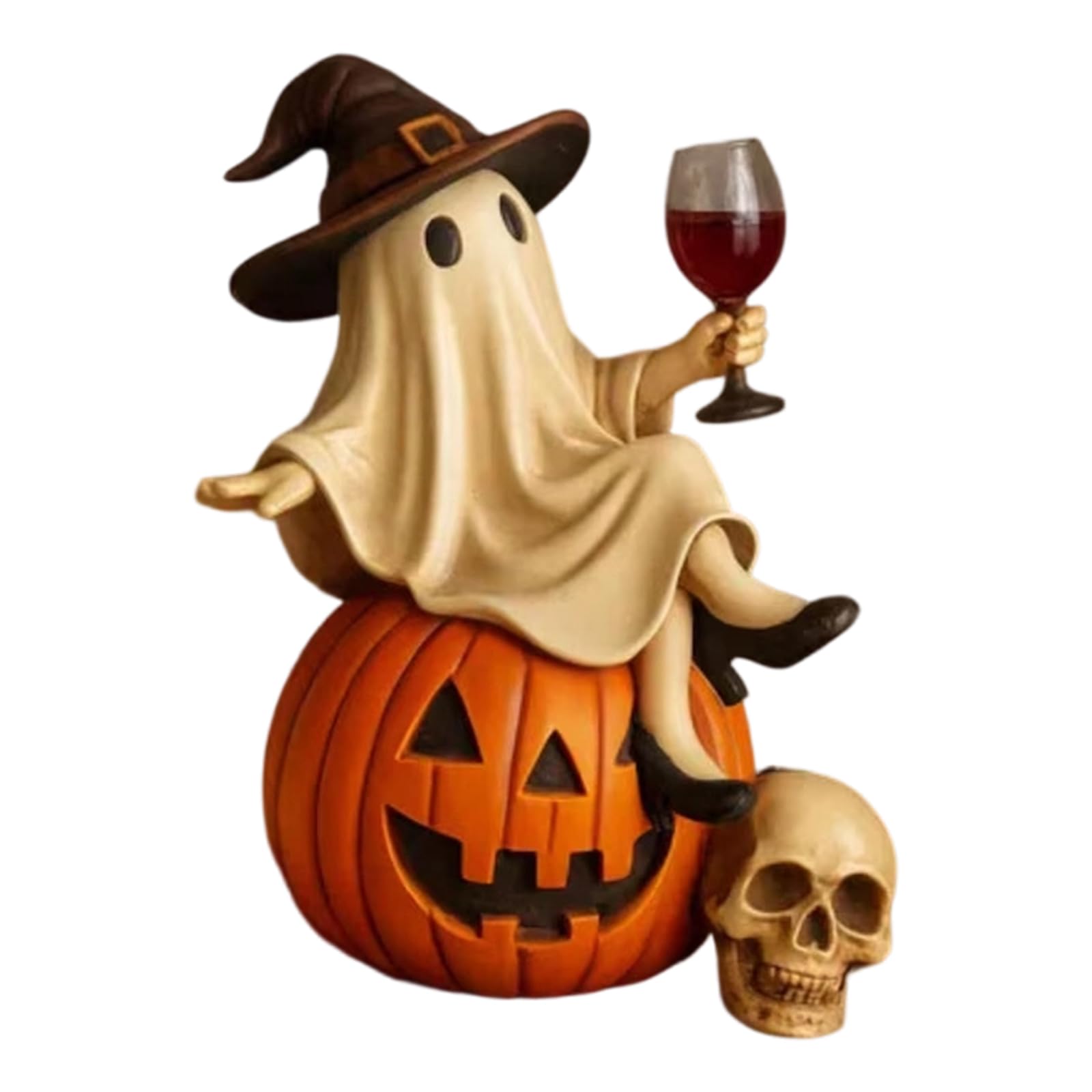 Kexpery Resin Halloween Ghost Figurine Witch Hat Wine Glass Tabletop(A) (A)