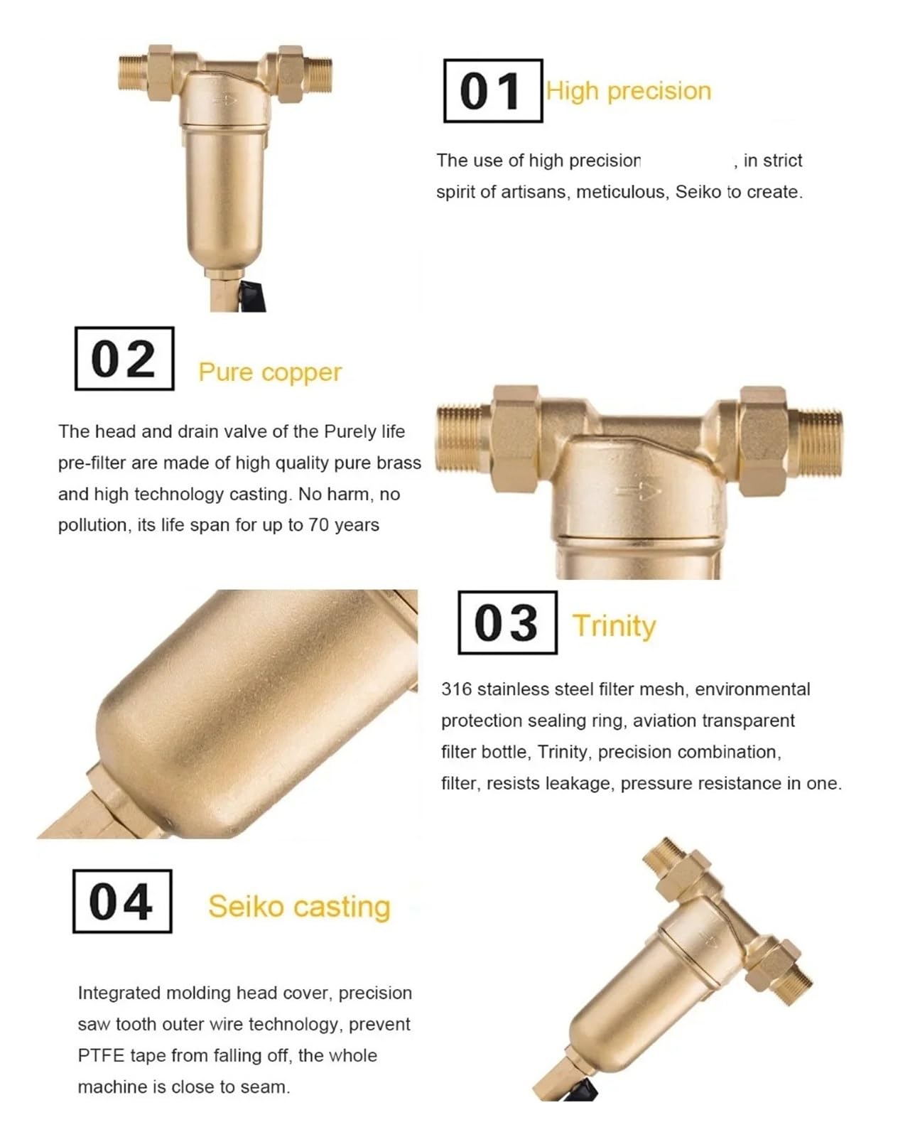 Prefiltro acqua calda in ottone completo con manometro rete acciaio inossidabile 20M filtrazione ad alta efficienza
