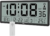 WallarGe 14.5'' Atomic Wall Clock with Indoor Outdoor Temperature - Self-Setting Jumbo Digital Display, Battery Operated Easy Read Clock