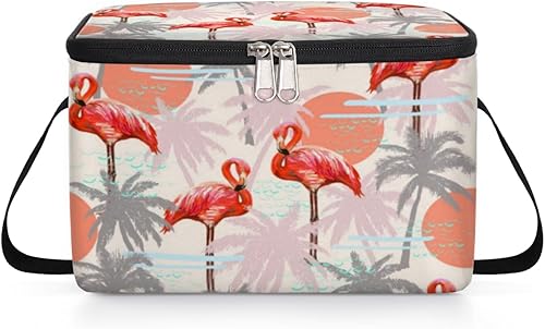Miniatura 8 de Bolsa de almuerzo aislada con diseño de flamencos de hoja de palmera para mujeres, reutilizable, bolsa cuadrada de comida para adultos y hombres,