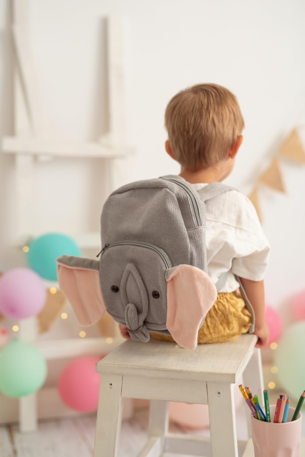 Mochila infantil algodón elefante gris