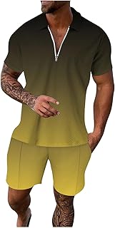 Chándal para hombre, degradado de color, dos piezas, ropa de verano, 2 piezas, cierre de cremallera 1/4, polo y pantalón corto, informal, holgado, ropa de verano, moda elegante