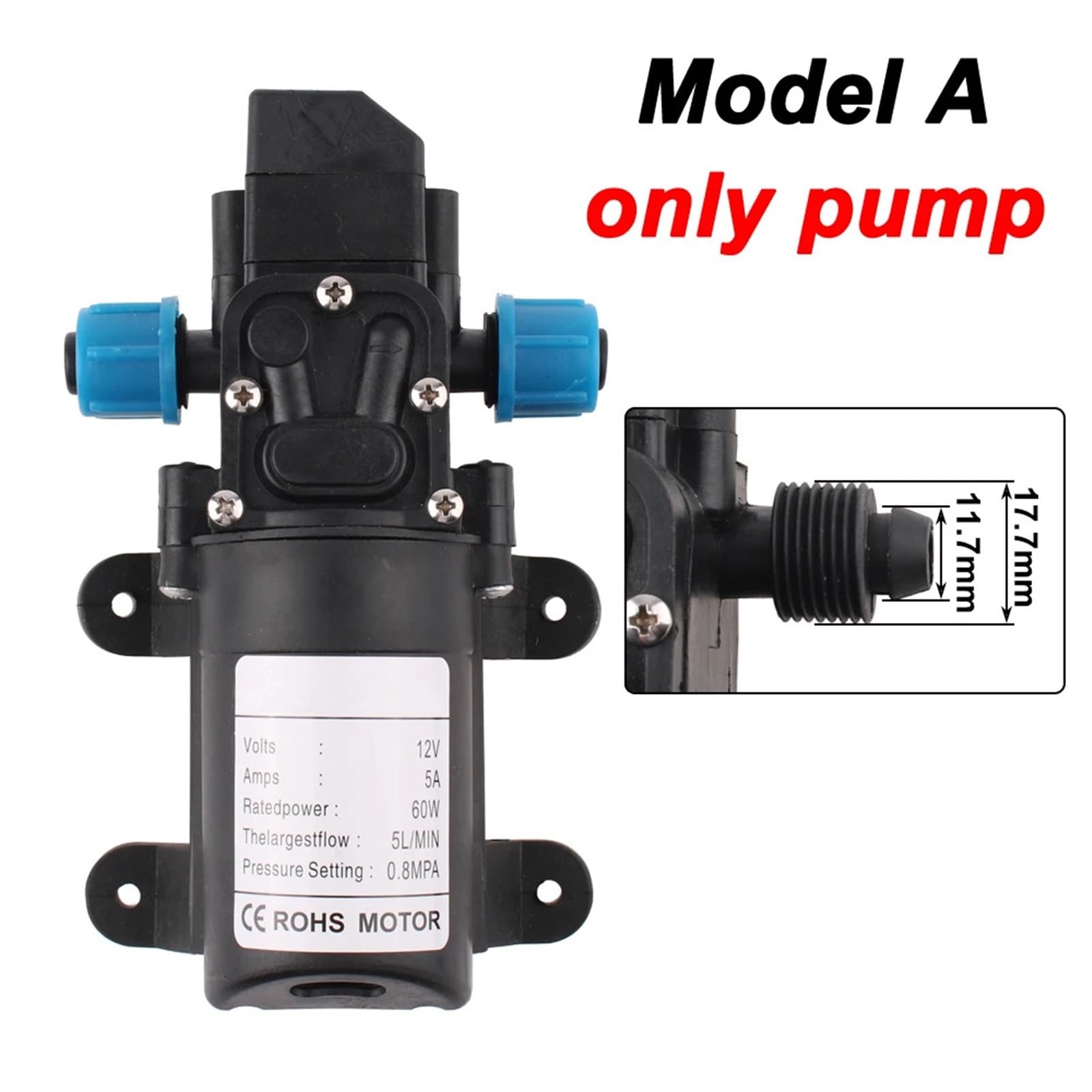 Pompa idraulica elettrica agricola da 12 V, 60 W, 5 l/min, nera, micro pompa a membrana ad alta pressione, spruzzatore for auto(Only A pump)