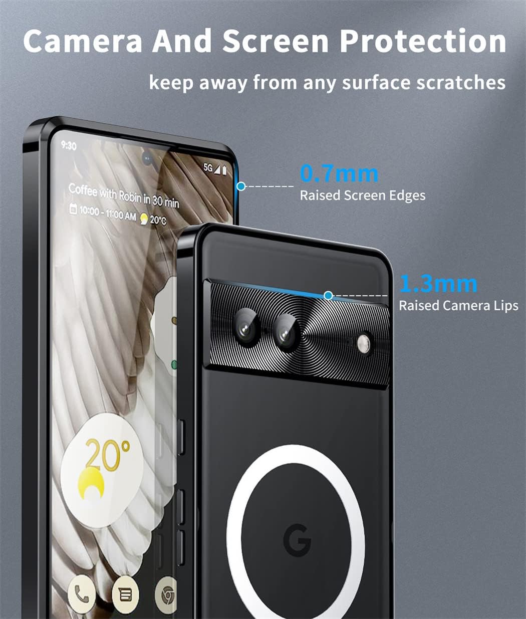 QUIETIP Magnetic Case Compatible with Google Pixel 7a 5G,Metal Frame with MagSafe Charger Lens Protection Shockproof Cover,Black
