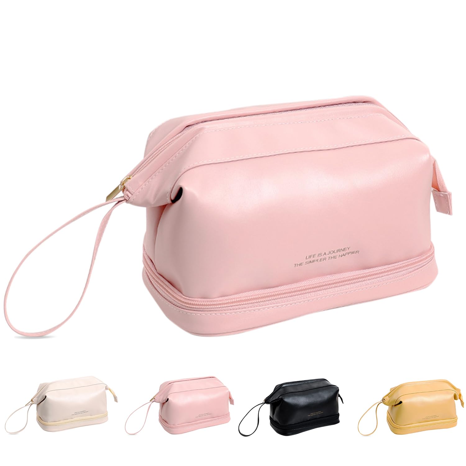 Cosmetic Bag Make up Toiletry Bag for Women Travel Makeup Bag Pouch Large Double Layer Portable Leather Toiletry Makeup Bags Travel Accessories