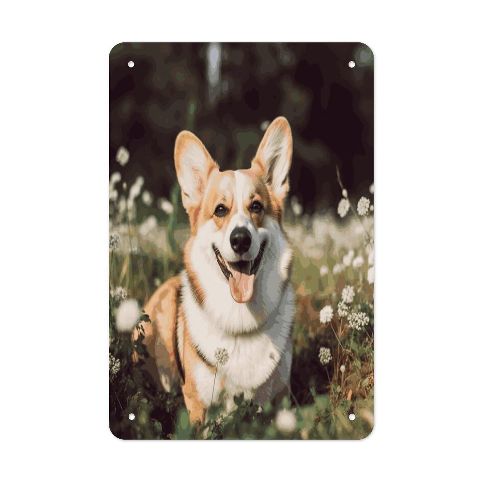 Btcowzrv Style Happy Corgi Dog Metal Tin Sign Wall Decor Hanging Plaque