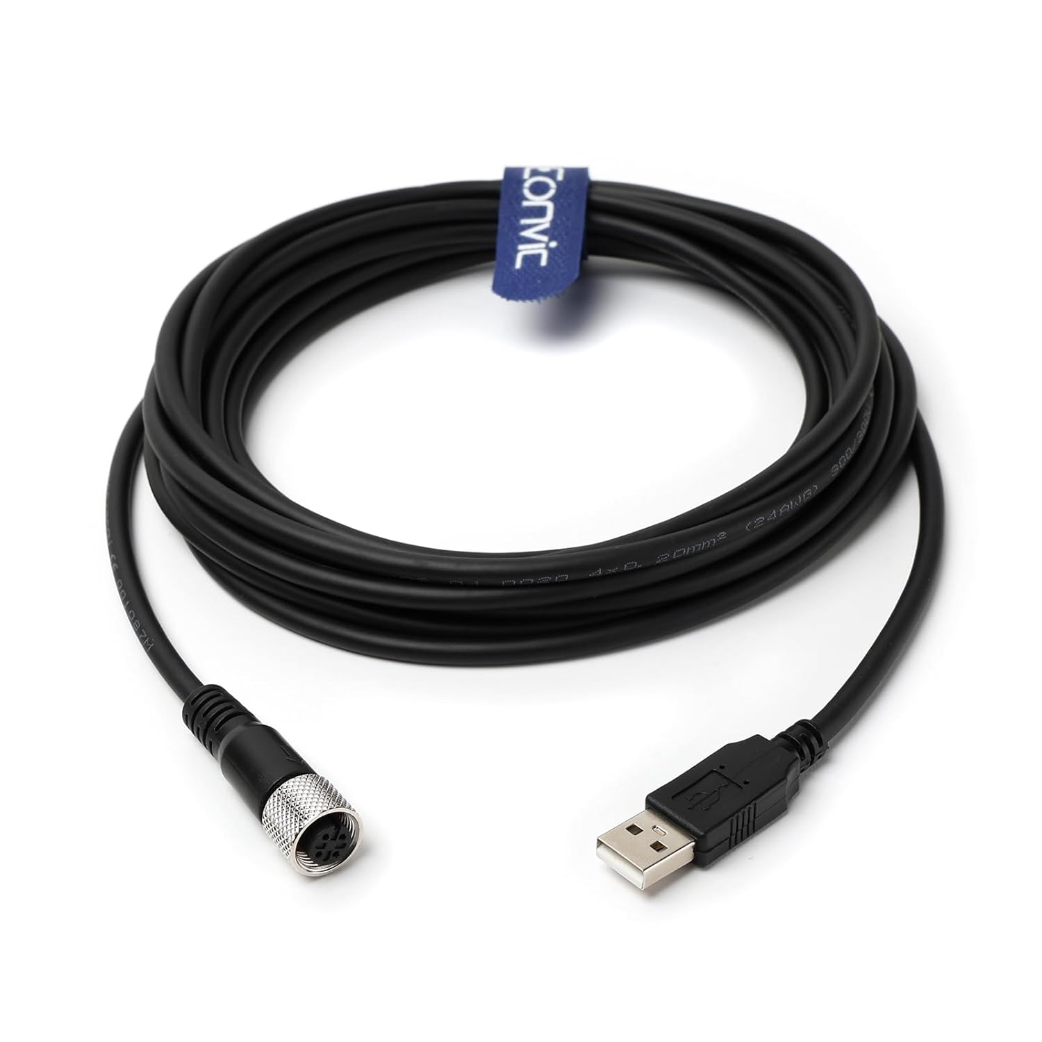 Eonvic Industrial M12 4 Pin A Code Female to USB 2.0 Male Data Connection Cable High Flex Shielded Moulded IP67 Waterproof Cable