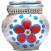 Ashirwad Mitti Kalash Soil Earthen Clay Terracotta Mud Mati for Puja Marriages Karvachoth Pot Grahpravesh Earthenware 2.6 inch D2 Silver