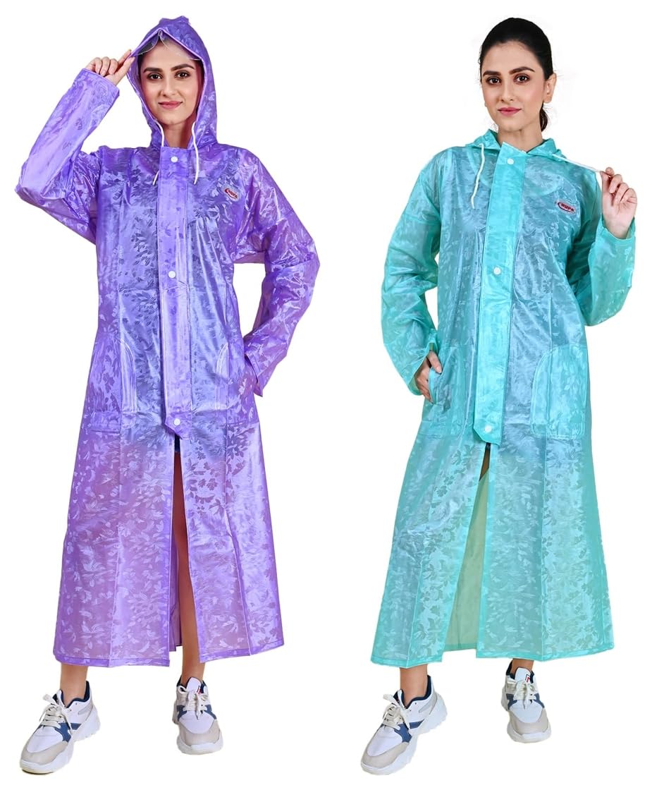 rupa Women's Rainwear Waterproof PVC Rain Jacket (Full Length, Green) With Carry Bag & (Pack Of 1, Petals Design).-picture-10