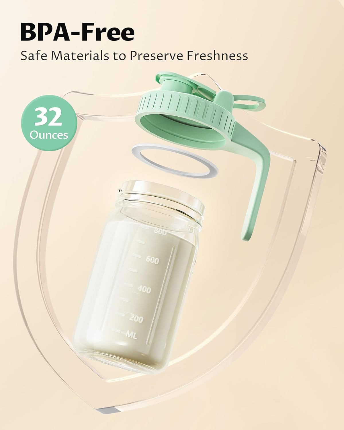 Mason Jar Pitcher Set of 2, 32oz(1quart) Glass Breast Milk Pitcher with Lid image 2