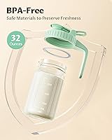 Vista 2 de Jarra de leche materna de 32 onzas con tapa, recipiente de almacenamiento de vidrio hermético y a prueba de fugas, esenciales para lactancia
