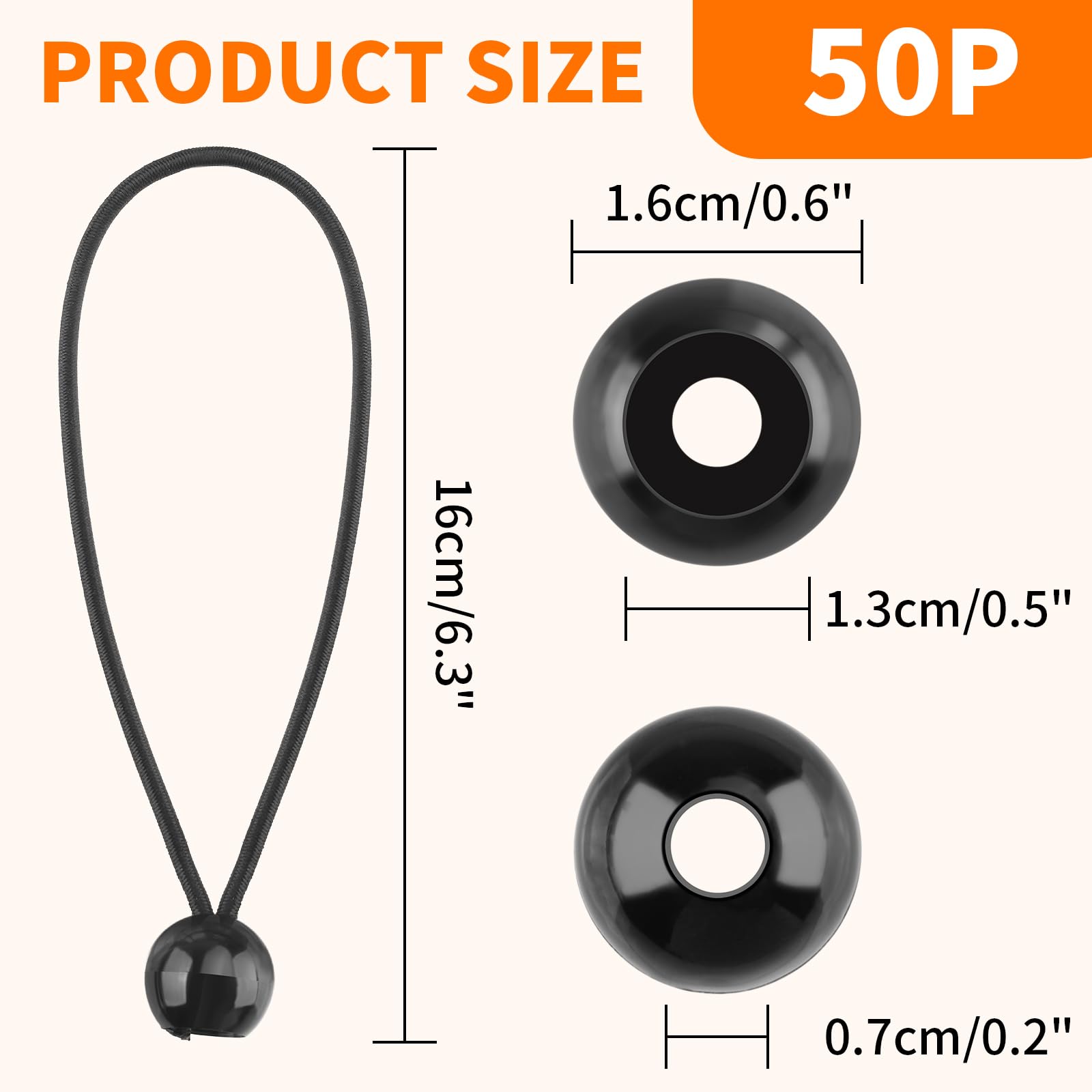 50 Pezzi Corde Elastiche con Sfere, Corda Elastica per Teloni Elastici 15 cm Occhielli per Teloni Tende Baldacchino Striscioni Bandiere Campeggio (nero)