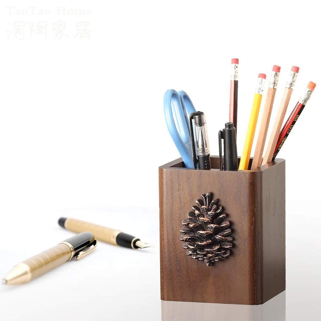 Hölzerne Stifthalter Desktop Büro Organizer Make-up Aufbewahrungsbox Home Office Zubehör Schreibwaren Organizer Bleistifthalter (Color : Brown)