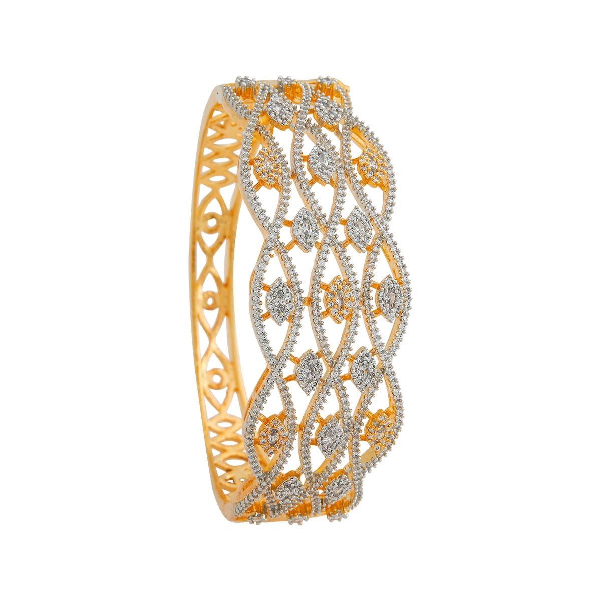 Fashion Jewellery White Rodium-Gold Polished Zircon Kada With Locking System |Best For Gifting, Bride, Bridemaids & Special Occasion | Zircon Kada For Women - 441474