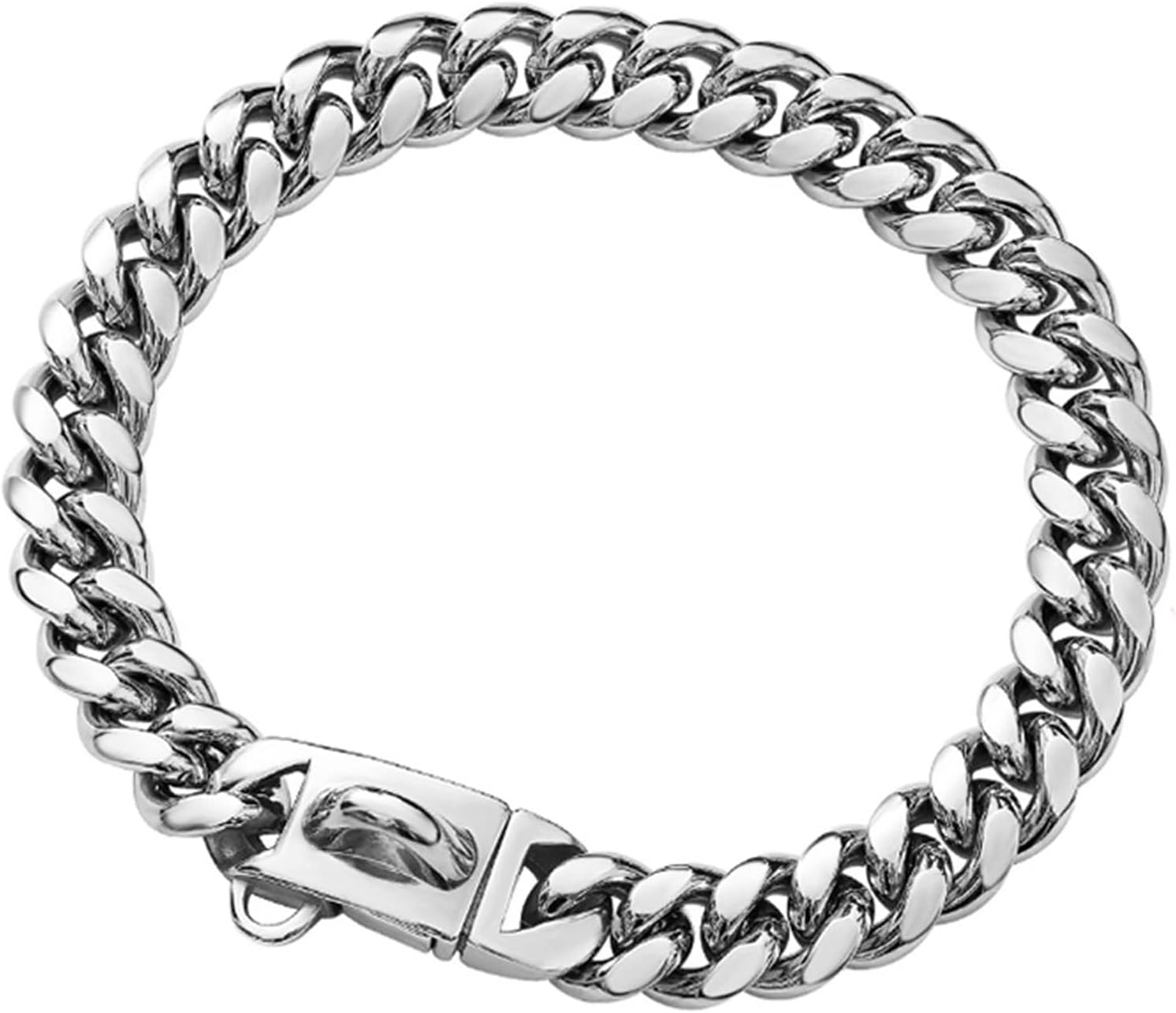 Strong Stainless Steel Silver Dog Collars with Safety Buckle Lock,Cuban Link Chain Training Walking Collar,Dog Necklace Chain for Small Medium Large Dogs