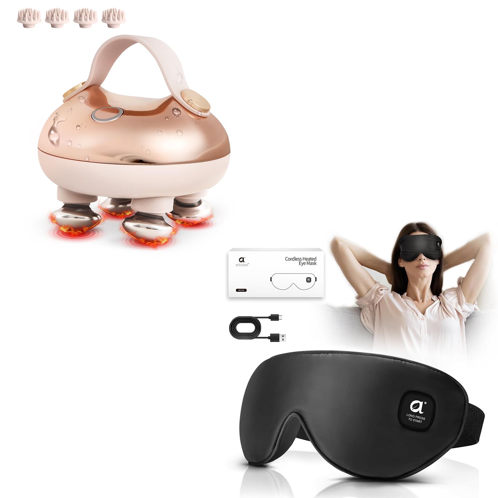 arboleaf Heated Head Massager and Heated Eye Mask Bundle