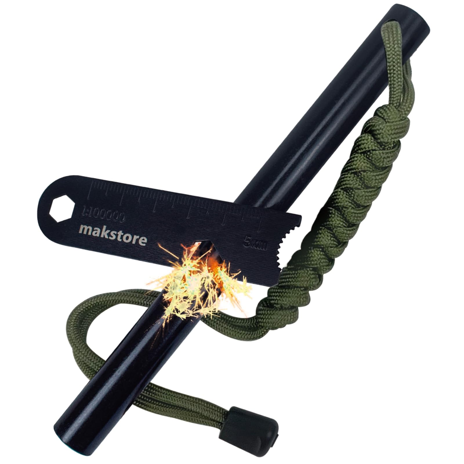 130 mm x 13 mm Firesteel Kit allume-feu avec paracorde grattoir pour camping extérieur (vert armée