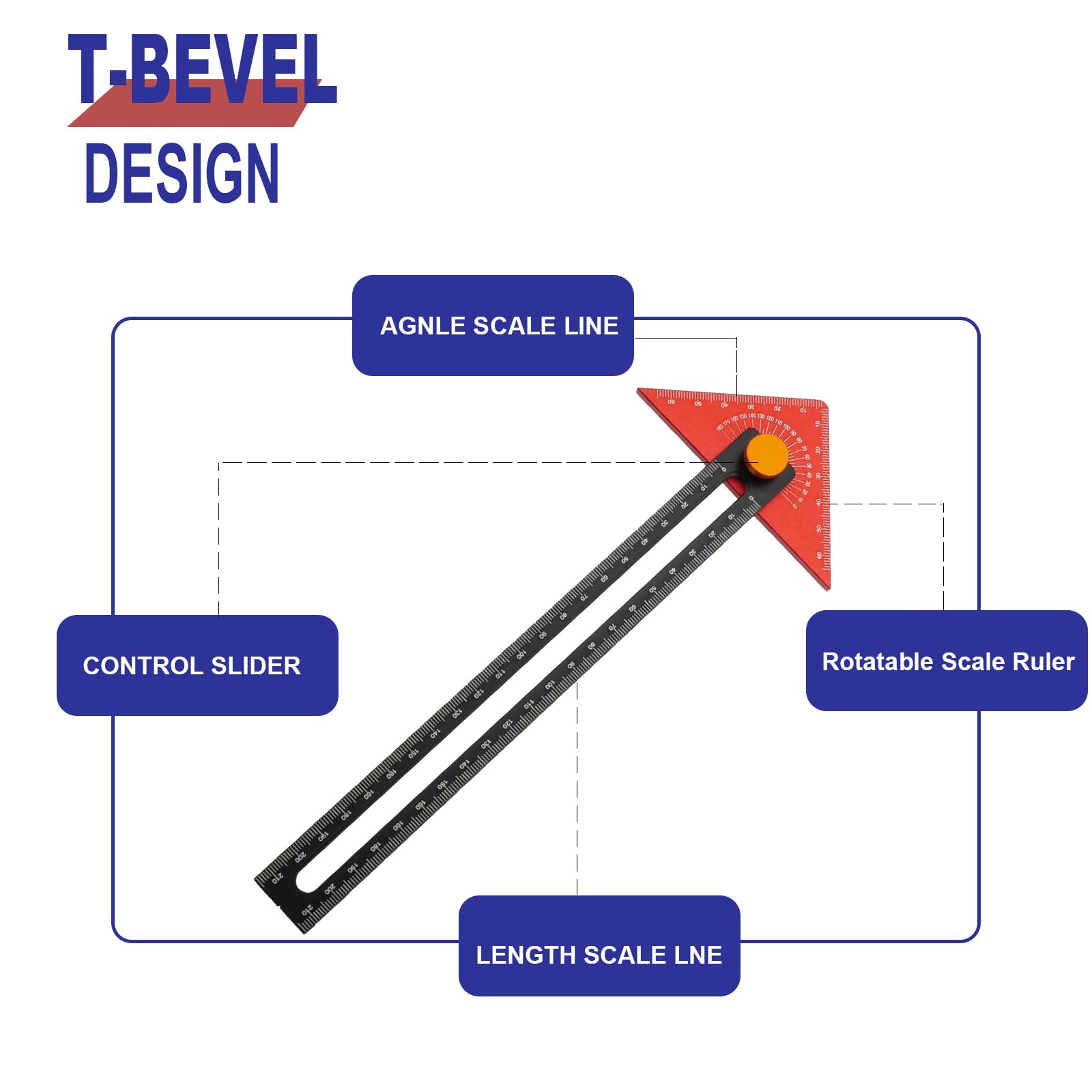 oupados Steel Ruler,T Bevel Blade Ruler,Adjustable Angle Sliding T-Square for DIY Carpenter, Architect,Woodworking,Furniture Making - Image 4