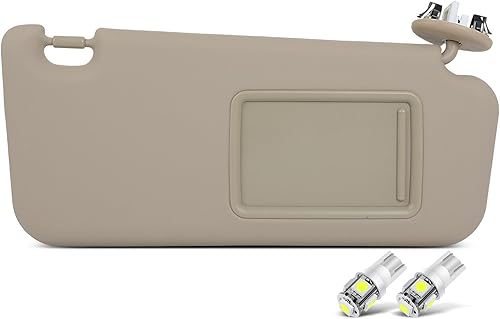 SCITOO Conjunto de visera solar beige del lado del pasajero derecho 74320-42501-A1 con luz blanca para placa de matrícula para Toyota RAV4 2006 2007