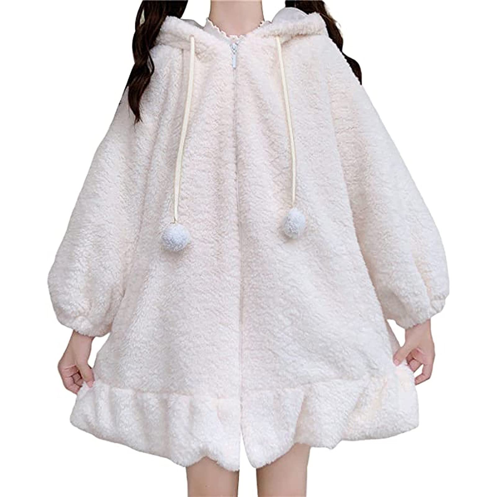 Damski Sweter z Kapturem Śliczne Ucho Królika Sweter z Długim Rękawem Kawaii Puszysty Puszysty Królik Bluza z Kapturem Cosplay Kurtka z Kapturem Grzywa Topy Dla Nastoletnich Dziewcząt
