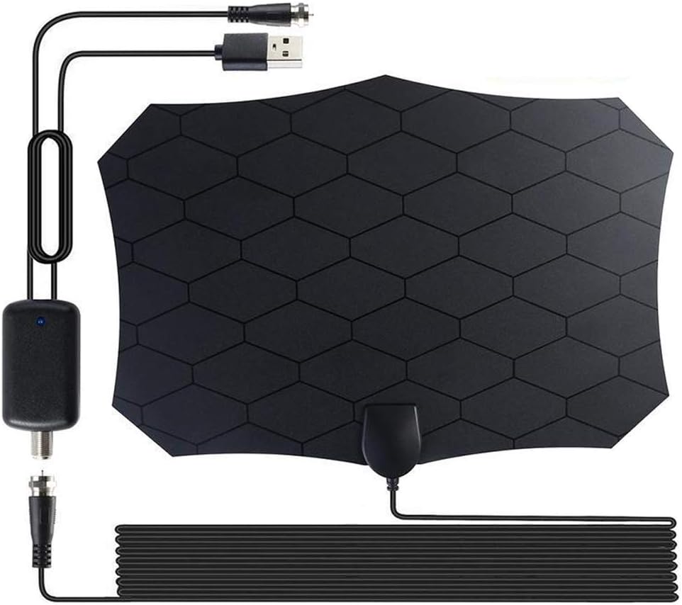 Antena TV Interior, Antena HDTV Digital de Alcance de 120 Millas para Canales de TV 1080P 4K VHF UHF TDT Gratuitos para DVB-T DVB-T2 con Amplificador Inteligente de Señal,Negro