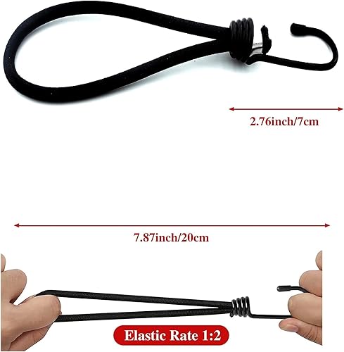 Miniatura 3 de paquete de 20 cuerdas elásticas resistentes para exteriores, mini cuerdas elásticas con ganchos de 8 pulgadas de longitud, toldo de goma duradera