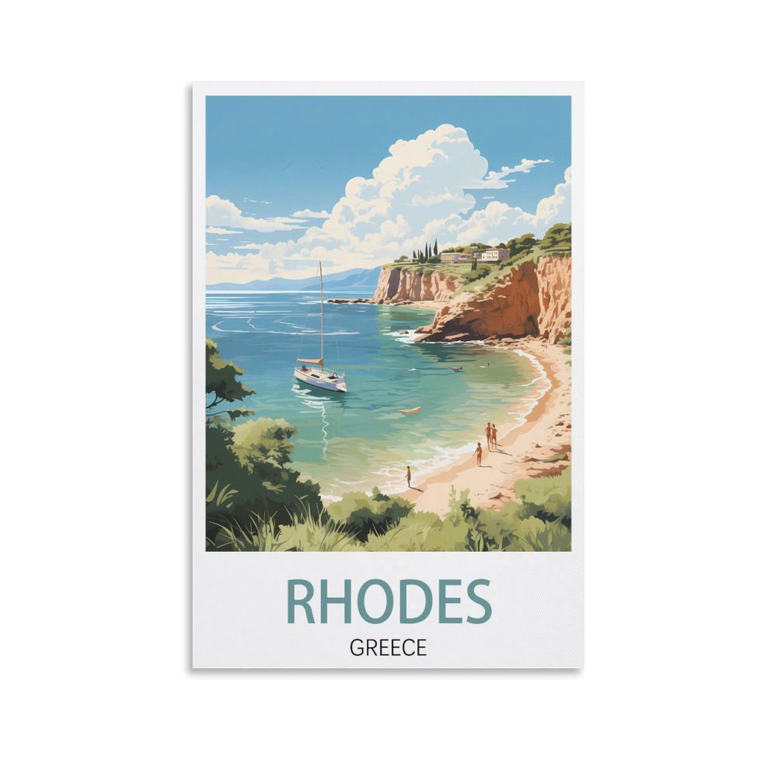 LHJOIUN Rhodes Greece Vintage Travel Poster Landscape 08x12inch(20x30cm) Art Canvas Print For Living Room Bedroom Home Decoration Modern Art