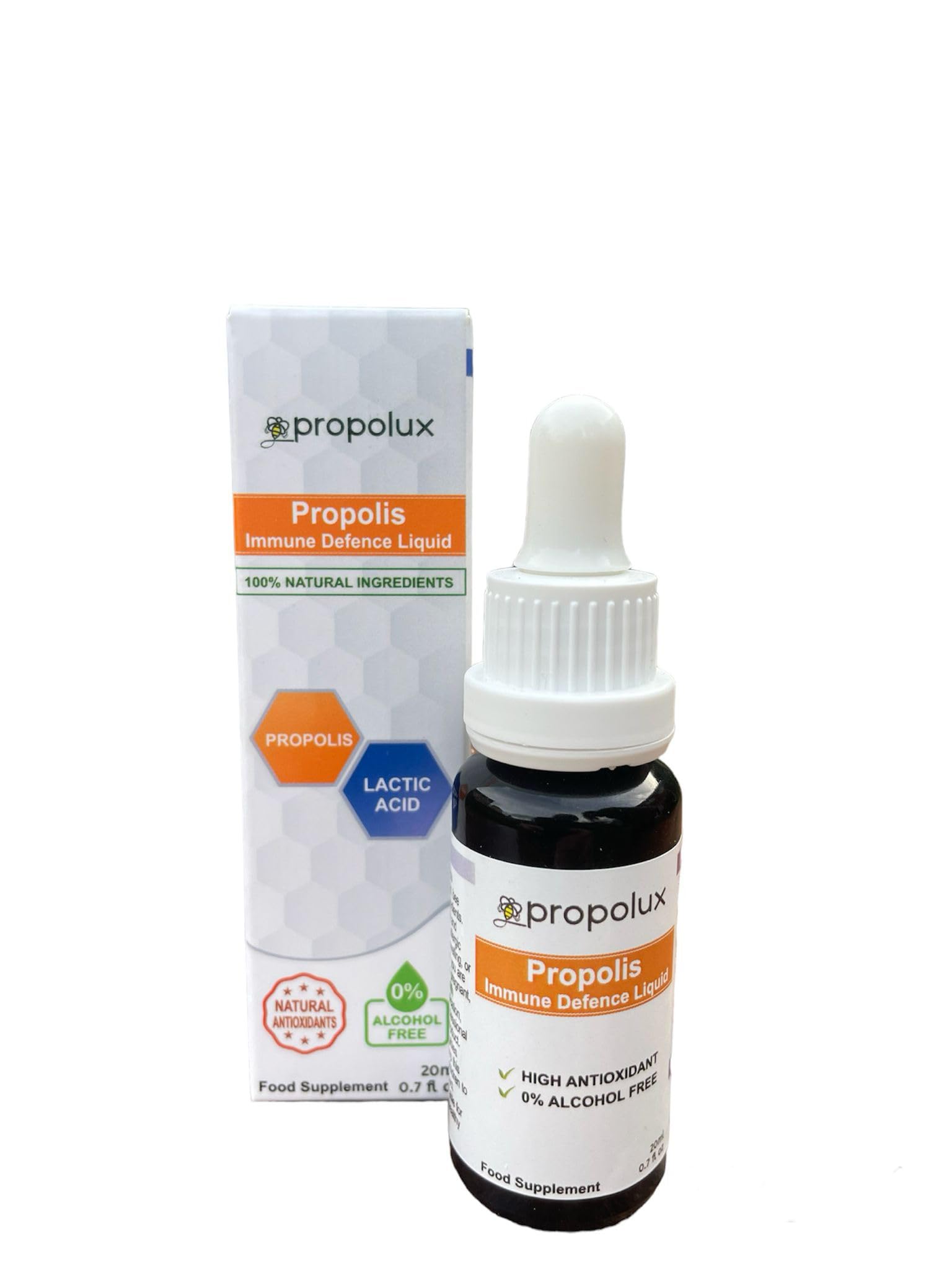 Alcohol-Free Propolis Drops – Unique Lactic Acid Extraction, PG-Free (No Propylene Glycol), Fast Absorption, Natural Bee Propolis for Daily Immune & Throat Support – 20ml