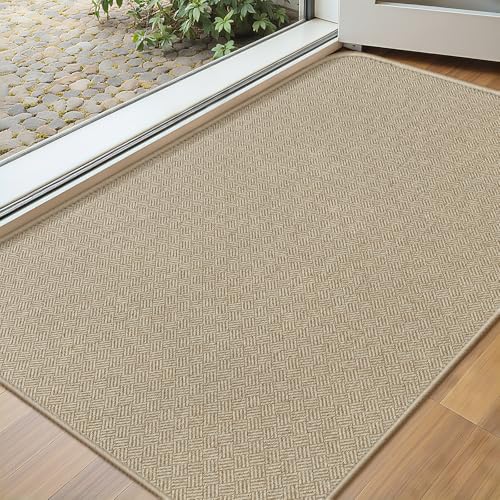 BEISIFLOOR Ultra Thin Door Mat Indoor Entrance 17x29 Low-Profile Indoor Door Mat Non Slip Rubber Backing Welcome Entry Mat Dirt Trapper Entryway Mat Inside Doormat Khaki