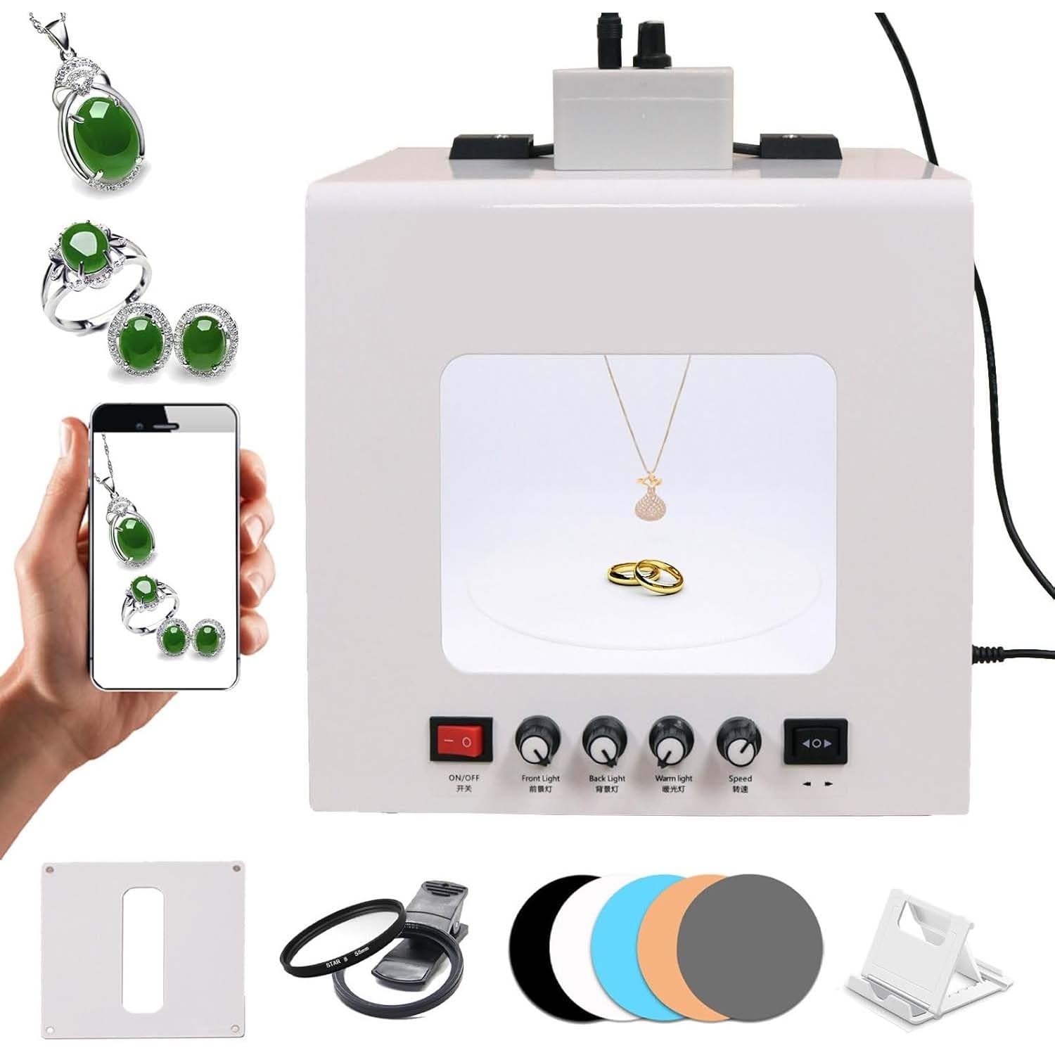 Scatola luminosa per studio fotografico, Softbox dimmerabile LED con piattaforma girevole per fotografia di gioielli e video di piccoli prodotti