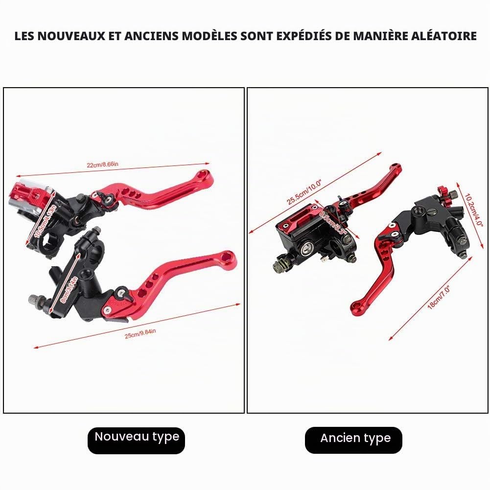 Levier Embrayage Moto Leviers de maître-cylindre leviers de frein 1 paire 7/8"(22mm) universel moto frein embrayage maître-cylindre réservoir leviers(rouge)