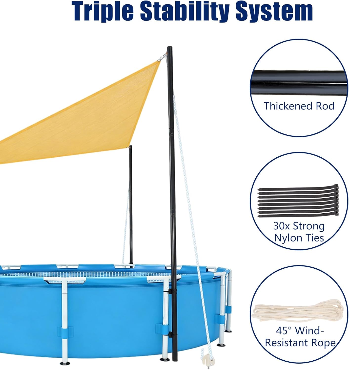 Pool Canopy for Above Ground Pools with Metal Storage Basket Outdoor Shade Sail, UV-Resistant Sun Shade Patio Shade with Wind Ropes Stakes,Fit for 15-22 Ft Pools (13x13x13 Ft)