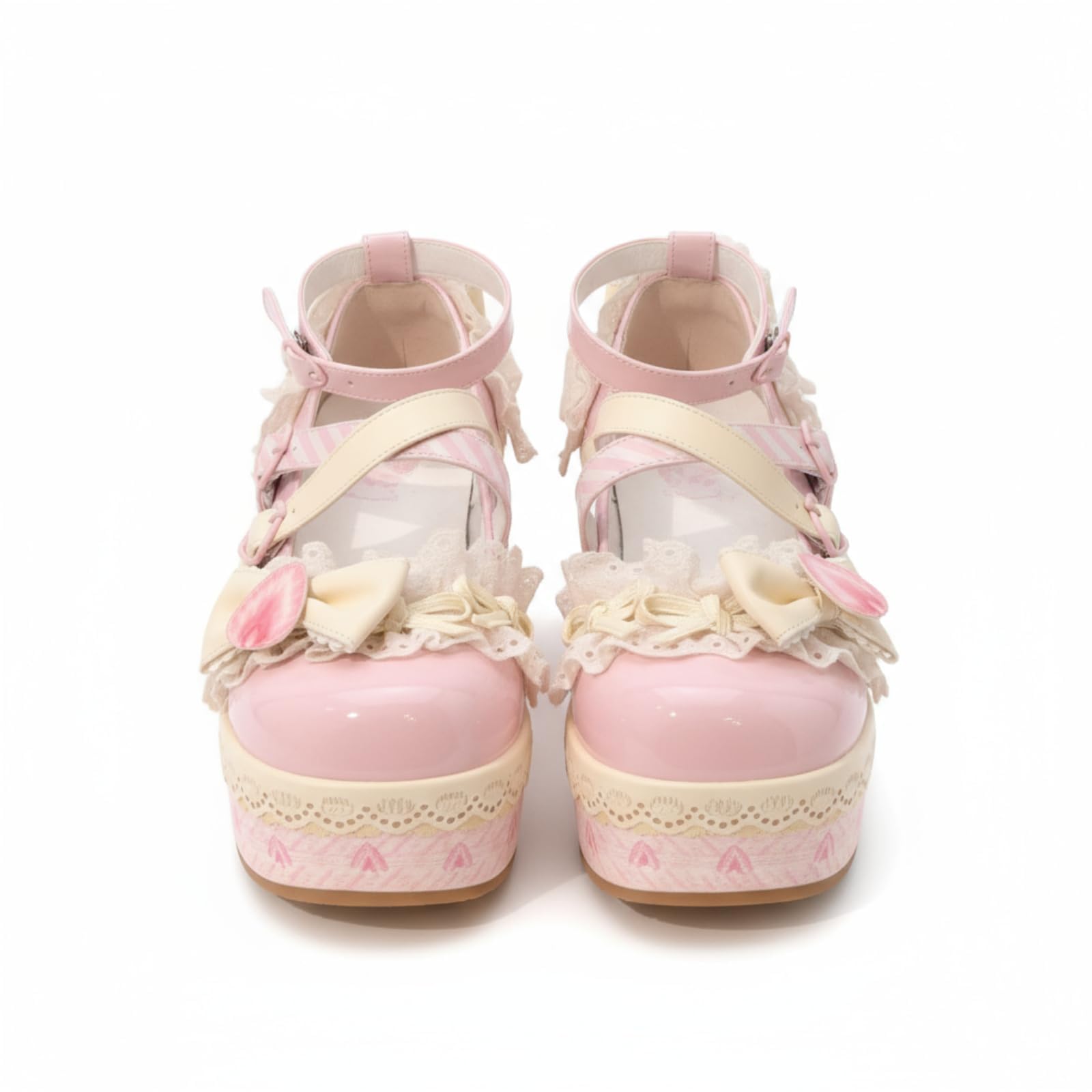 Zapatos Kawaii Y2K Lolita con plataforma Mary Jane para mujer, estilo gótico, Lolita, con lazo grueso, hebilla de charol dulce para fiesta de cosplay - 24.0 cm - Rosa