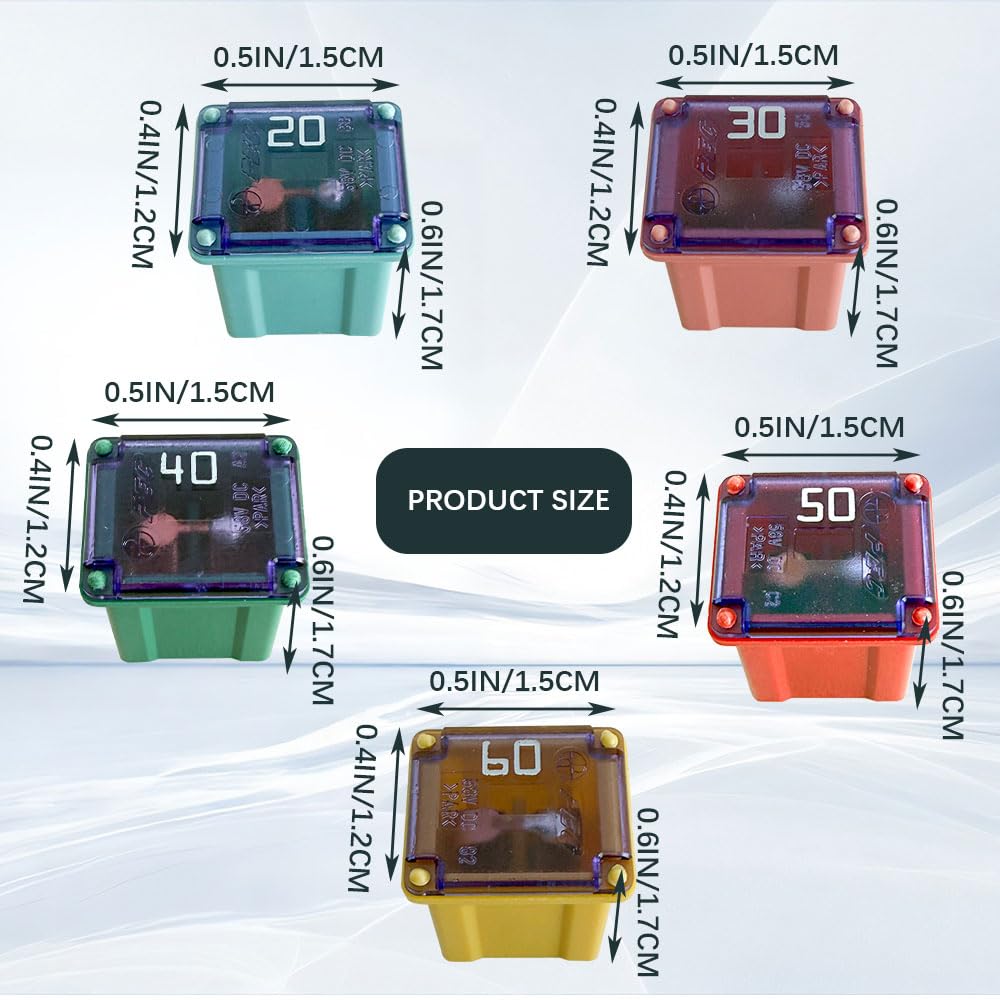 Kit di fusibili assortiti per auto, kit di fusibili per auto, a basso profilo, micro cartucce a forma di scatola, accessori per auto 20A/30A/40A/50A/60A, mini fusibili adatti per pickup