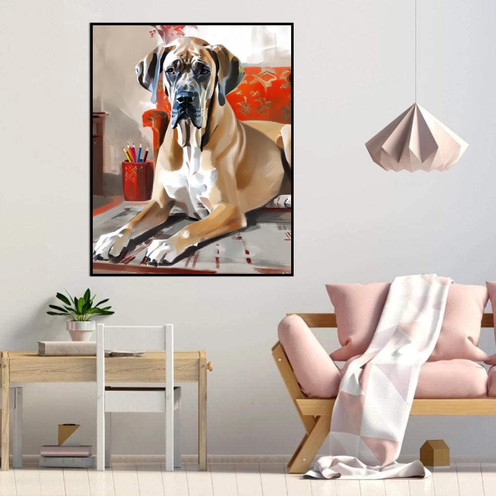 DIY Paint by Number for Adults Beginner Fawn Great Dane Dog Paint by Number on Canvas DIY Oil Painting for Gift Home Wall Decor 16x20inch(40x50cm) Frameless