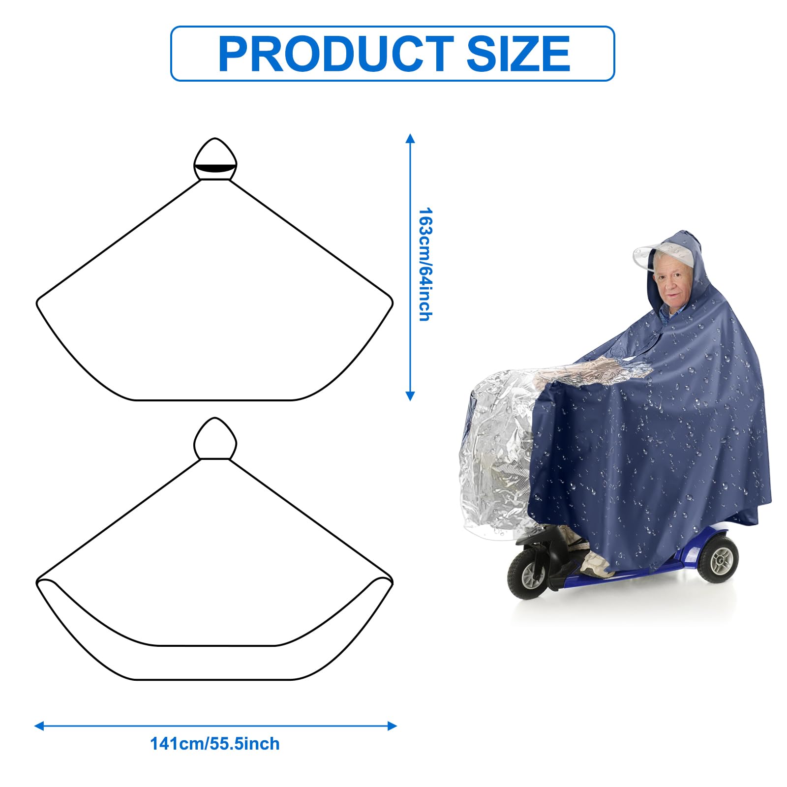 Protector de lluvia para scooter de movilidad, poncho de lluvia para vehículos eléctricos, impermeable para movilidad y scooter, con capucha y panel transparente