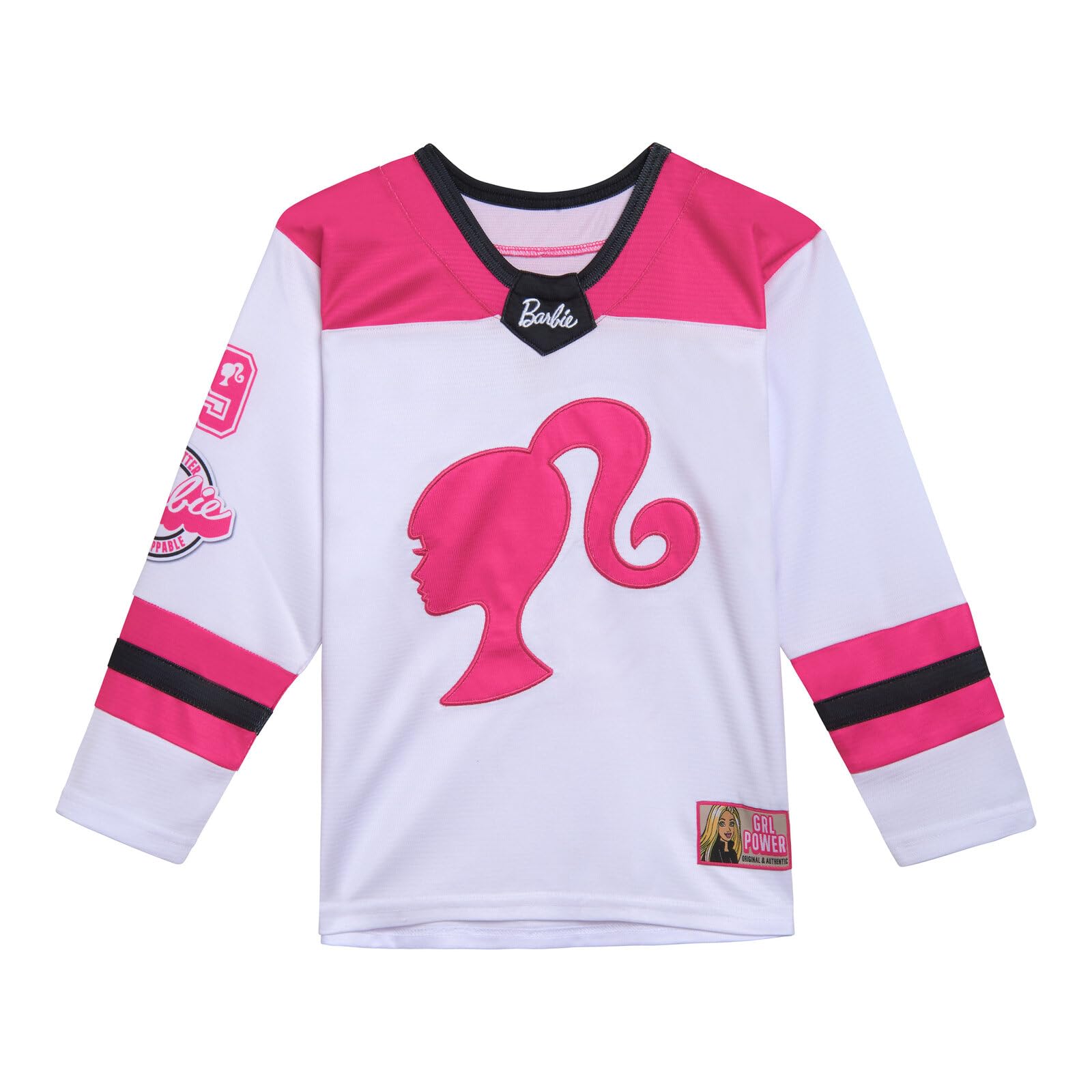 Barbie Girls Mesh Hockey Jersey Long Sleeve T-Shirt Toddler to Big Kid Sizes (2T - 14-16)