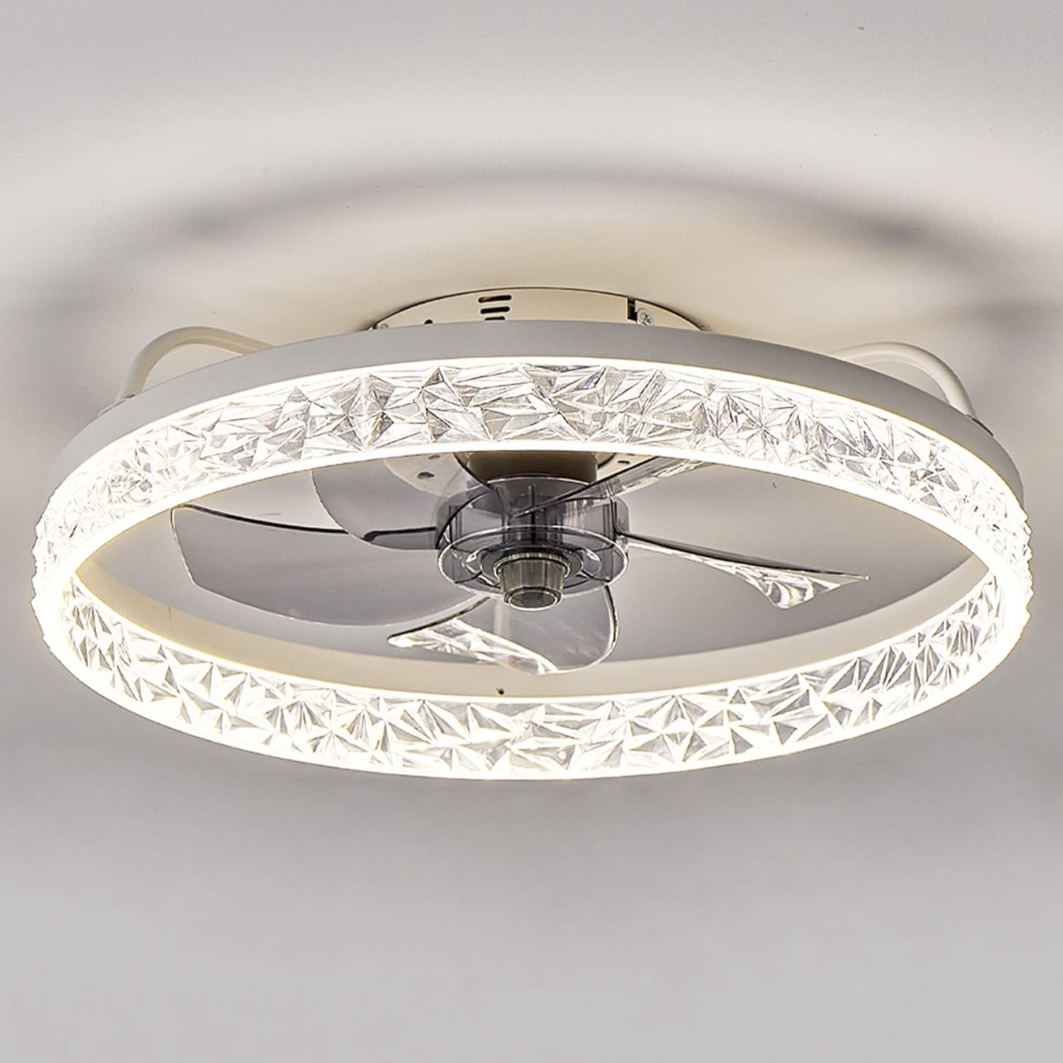 Photo 1 of viniv 19'' Low Profile Ceiling Fan with Lights Remote Control, Modern Flush Mount Ceiling Fan, Dimmable LED 6 Speeds Timing Ceiling Fan for Bedroom Kitchen White