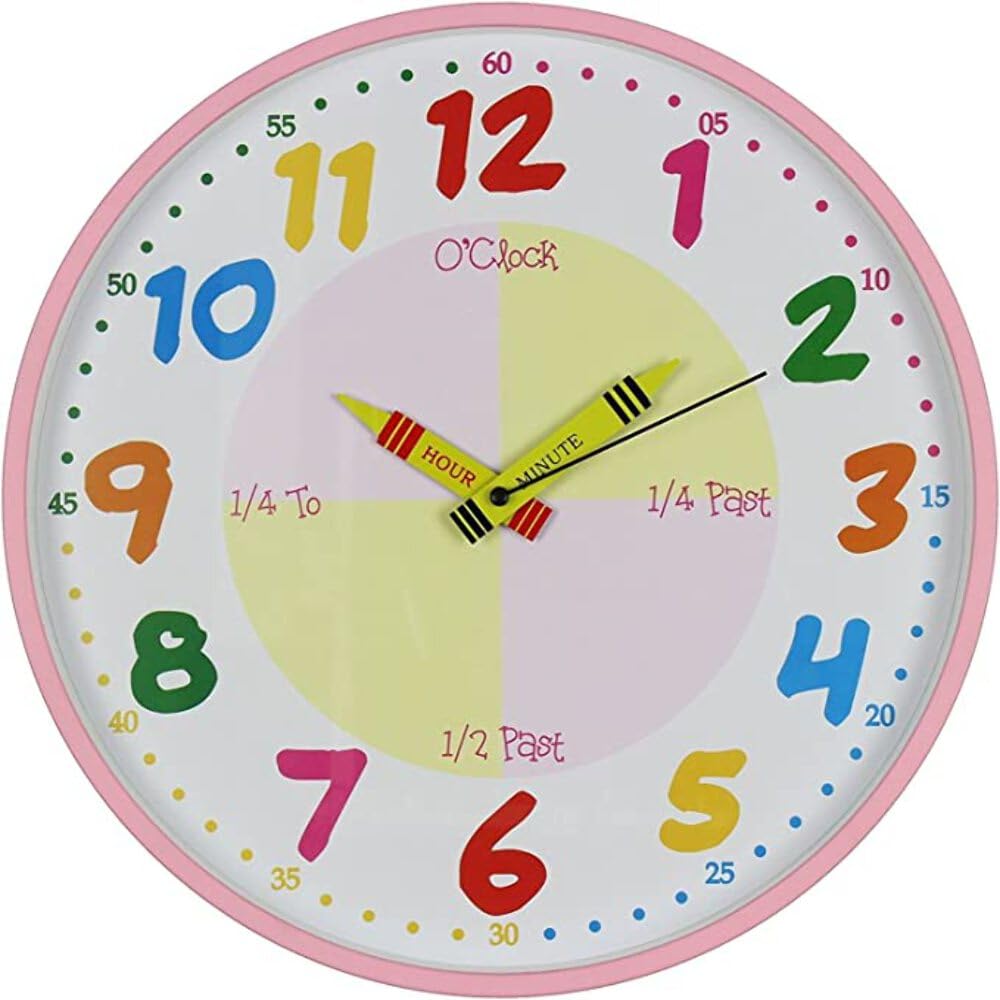 Hometime Multicolor Teach Learn How To Tell Time Teacher Children Read Wall Analog Clock Colourful Glass 30Cm