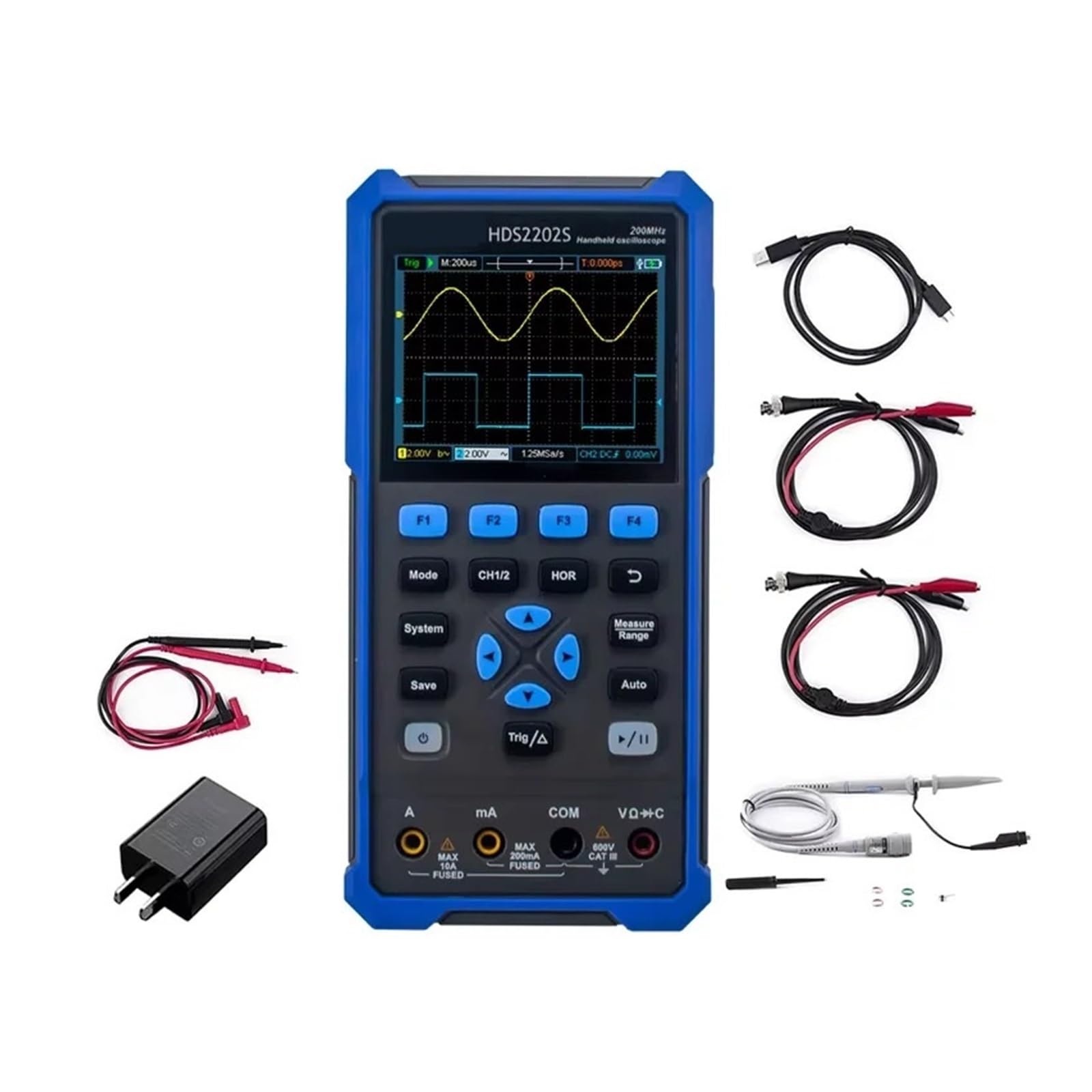 HDS2202S 2102S Osciloscopio Digital 2 Canales 200Mhz 1GSa/s Portátil | Osiclloscopios USB 3 en 1 + Multímetro + Generador de formas de onda(HDS242,EU)